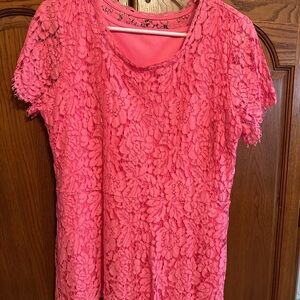 Isaac Mizrahi Vibrant Pink Lace Blouse